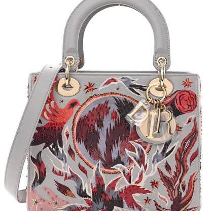 Christian Dior Calfskin Embroidered Beaded Medium Nature Ballet Lady Dior Grey Multicolor 7 of 9