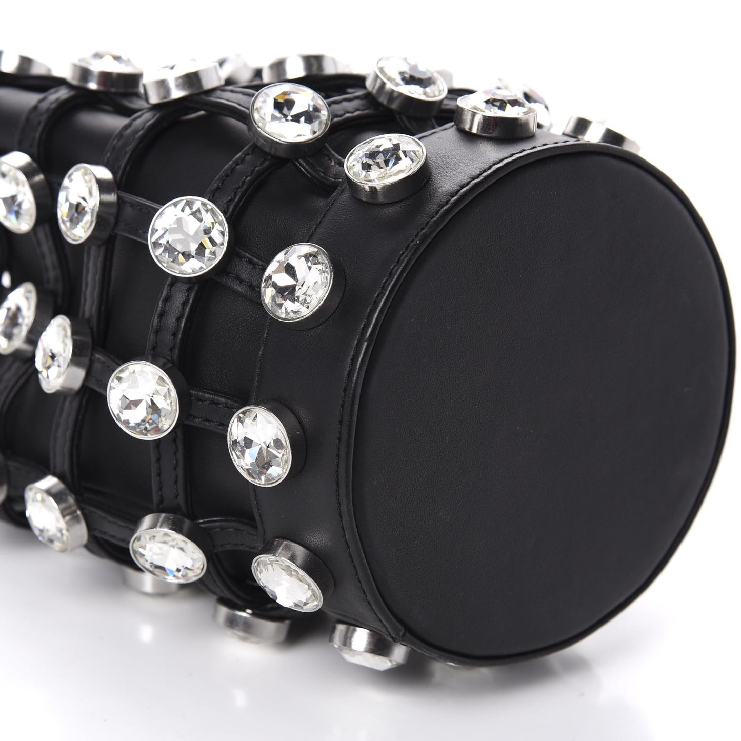 Calfskin Crystal Embellished Roxy Mini Bucket Bag Black