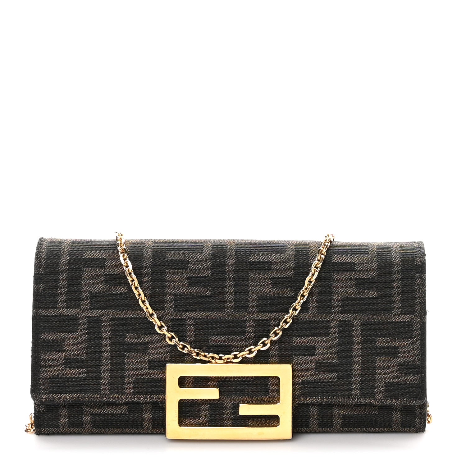 Fendi Fabric Jacquard FF 1974 Continental Wallet On Chain Tobacco Moro 1 of 12