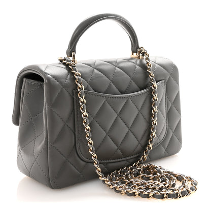 Chanel Lambskin Quilted Mini Top Handle Rectangular Flap Dark Grey 3 of 10