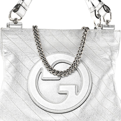 Gucci Sakai Be Green Calfskin Diagonal Stitched Small Blondie Tote Silver 7 of 9