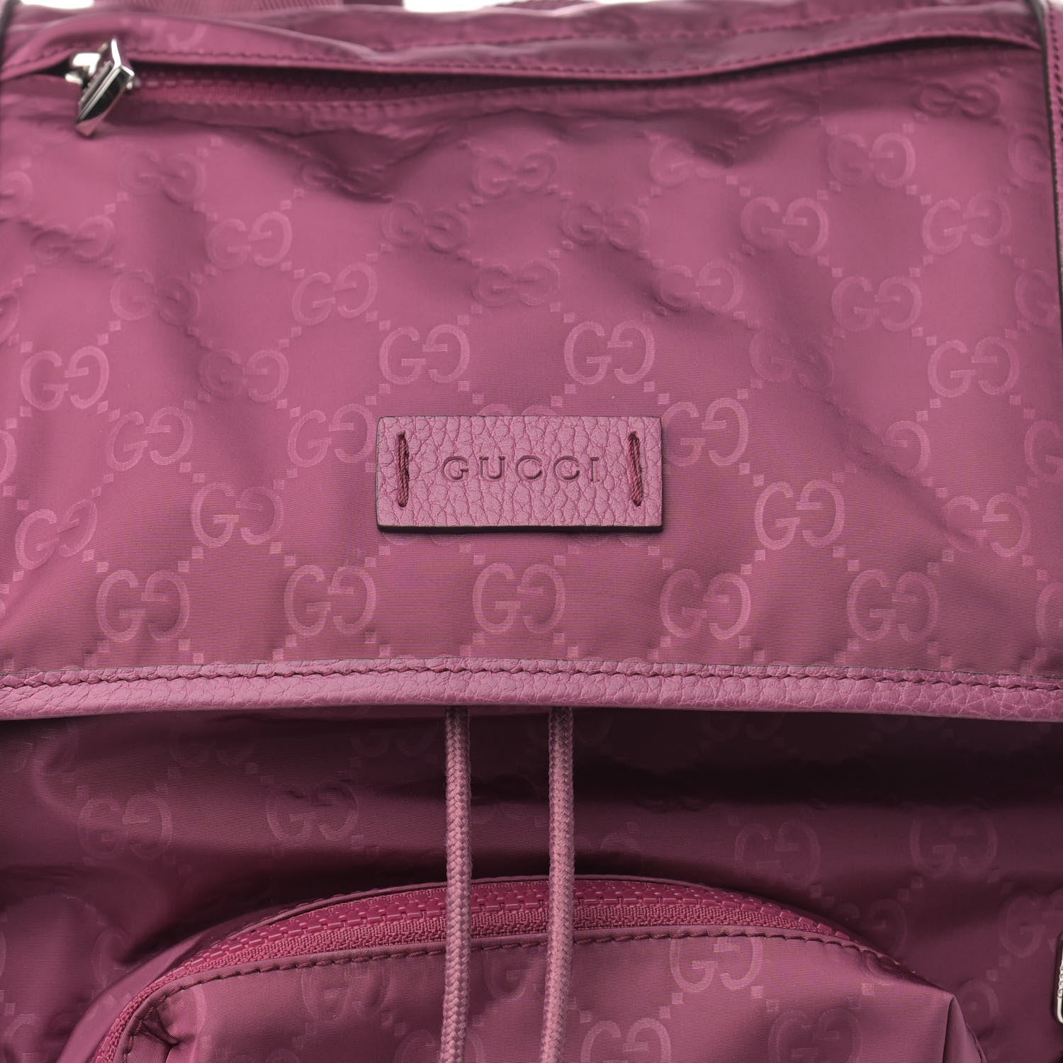 Gucci Nylon Monogram Dollar Calfskin Medium Light Double Buckle Backpack Peonia Flower 8 of 12