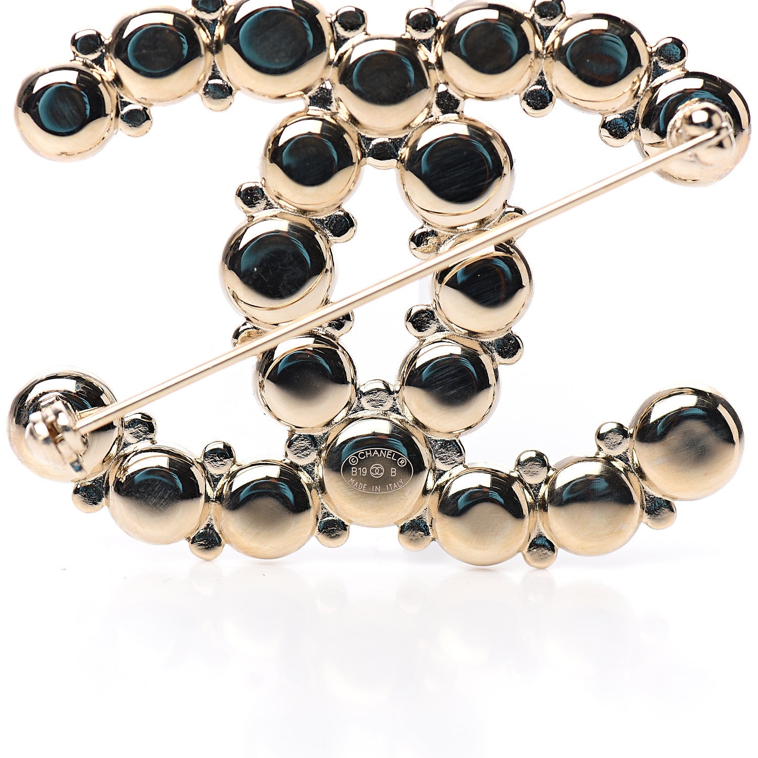Chanel Crystal Pearl Metal Resin Polka Dot CC Brooch Black Gold 3 of 4