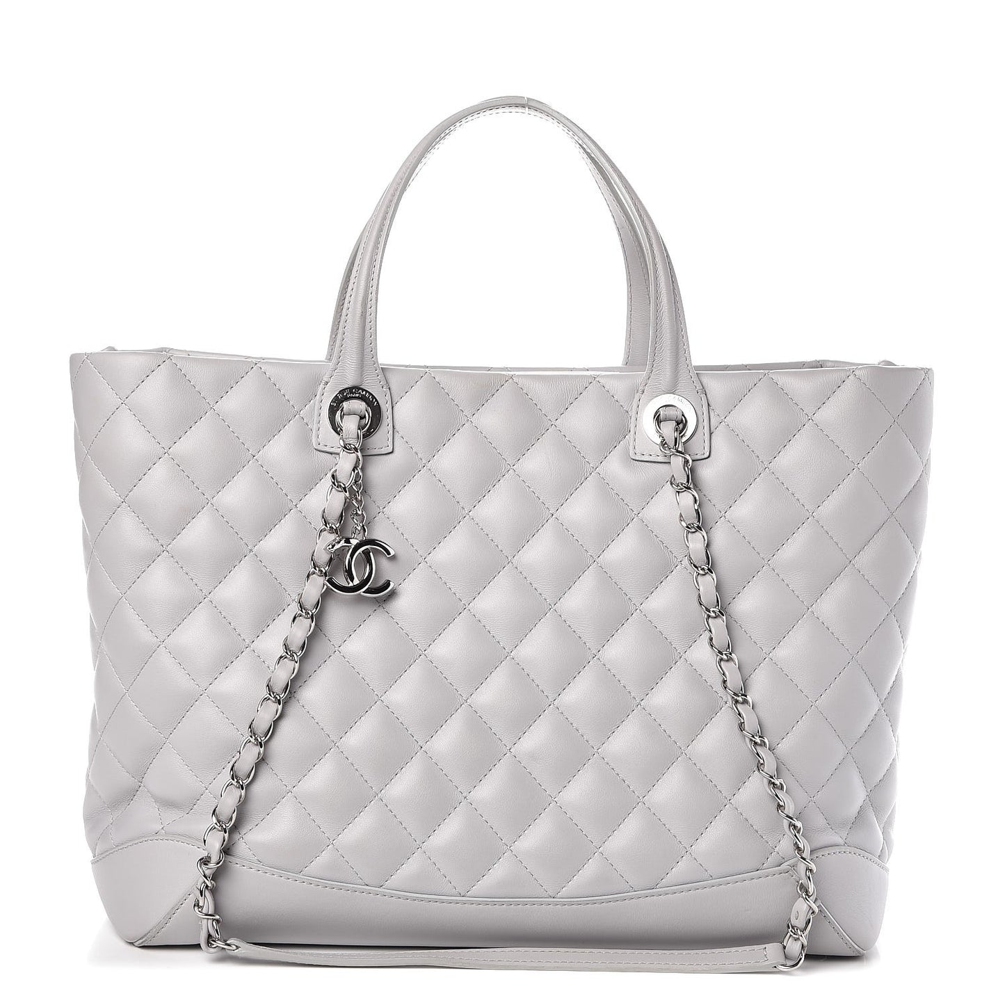 Calfskin Quilted Large Easy Shopping Tote Grey