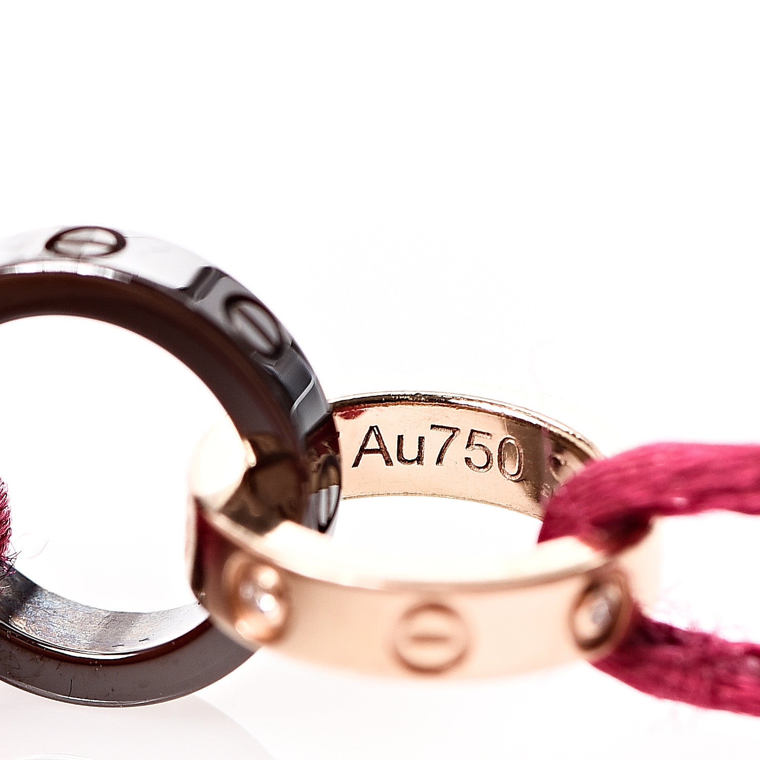 Cartier 18K Pink Gold Ceramic 4 Diamond LOVE Cord Bracelet Magenta 4 of 6