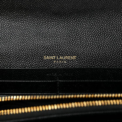 Saint Laurent Grain De Poudre Matelasse Chevron Monogram Flap Wallet Black 6 of 8