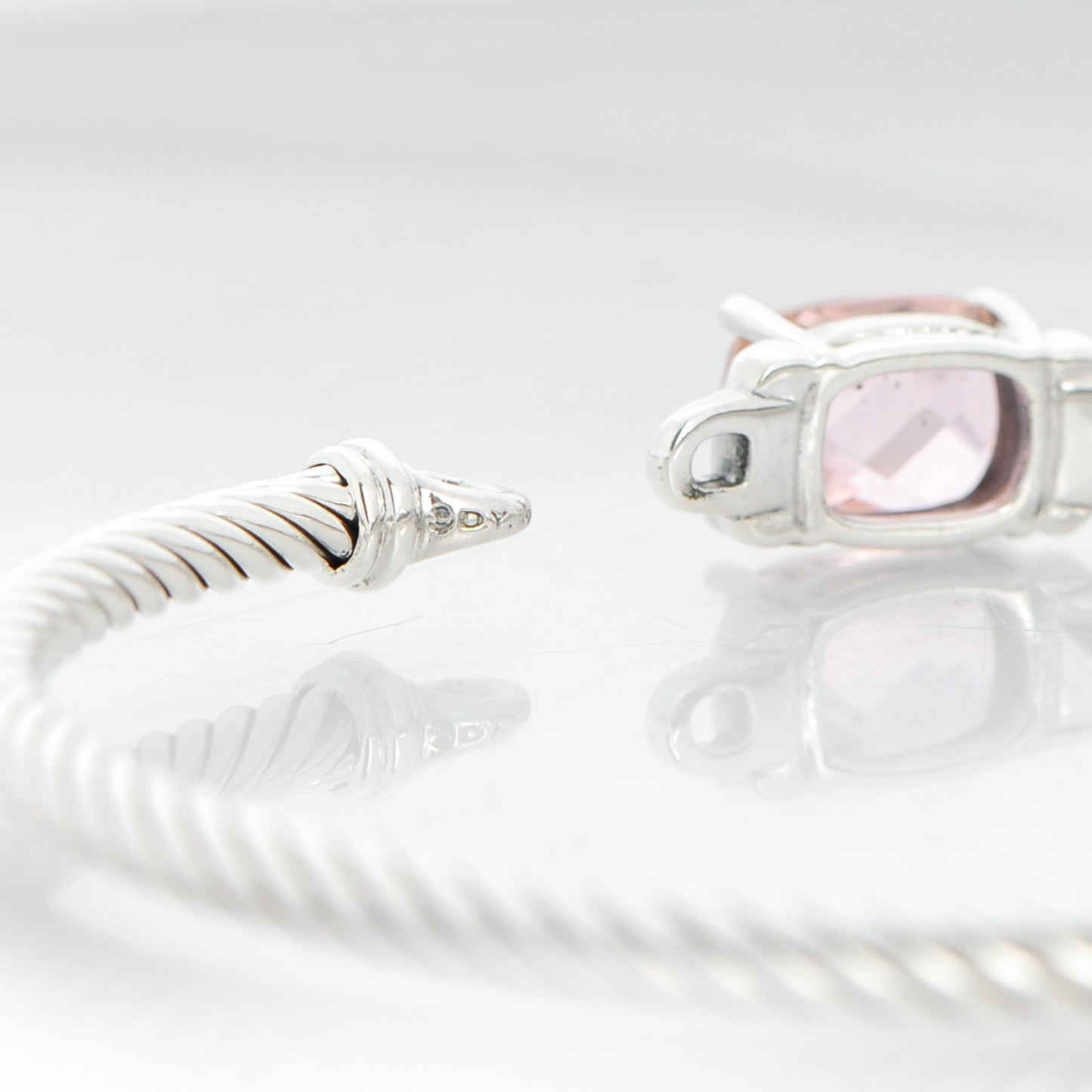 Sterling Silver Diamond Morganite 3mm Petite Wheaton Bracelet