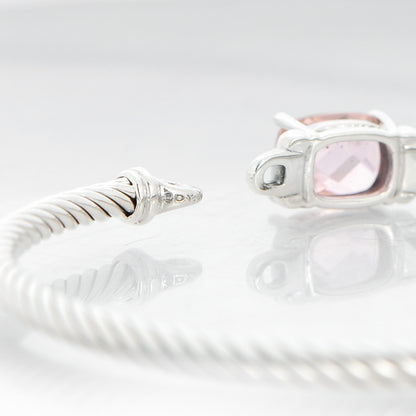 David Yurman Sterling Silver Diamond Morganite 3mm Petite Wheaton Bracelet 4 of 6