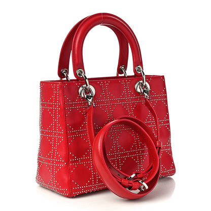 Christian Dior Lambskin Studded Cannage Medium Lady Dior Red 3 of 10