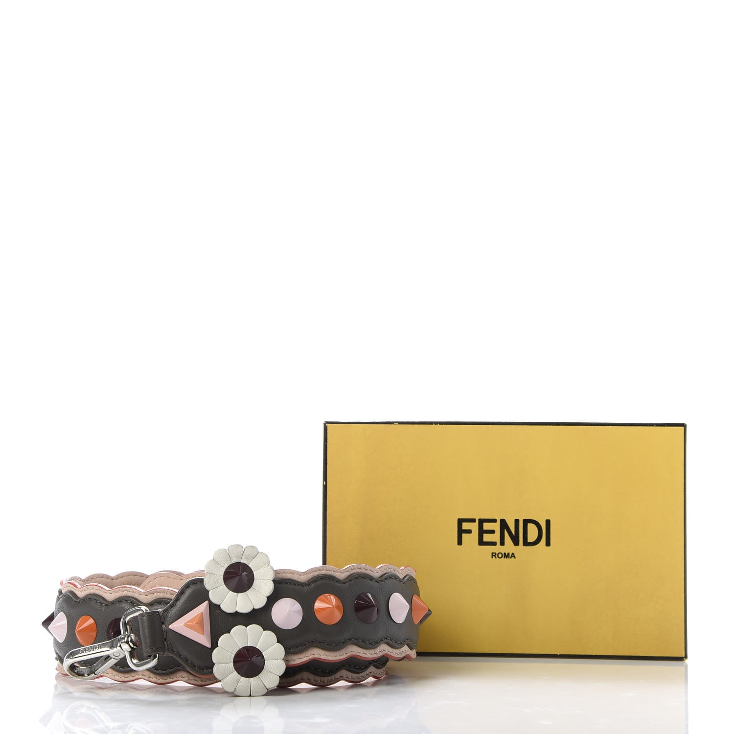 Fendi Vitello Dolce Nappa Hypnoteyes Bi-Color Scalloped Spike Studded Strap You Carbone Plaster White Multicolor 5 of 5