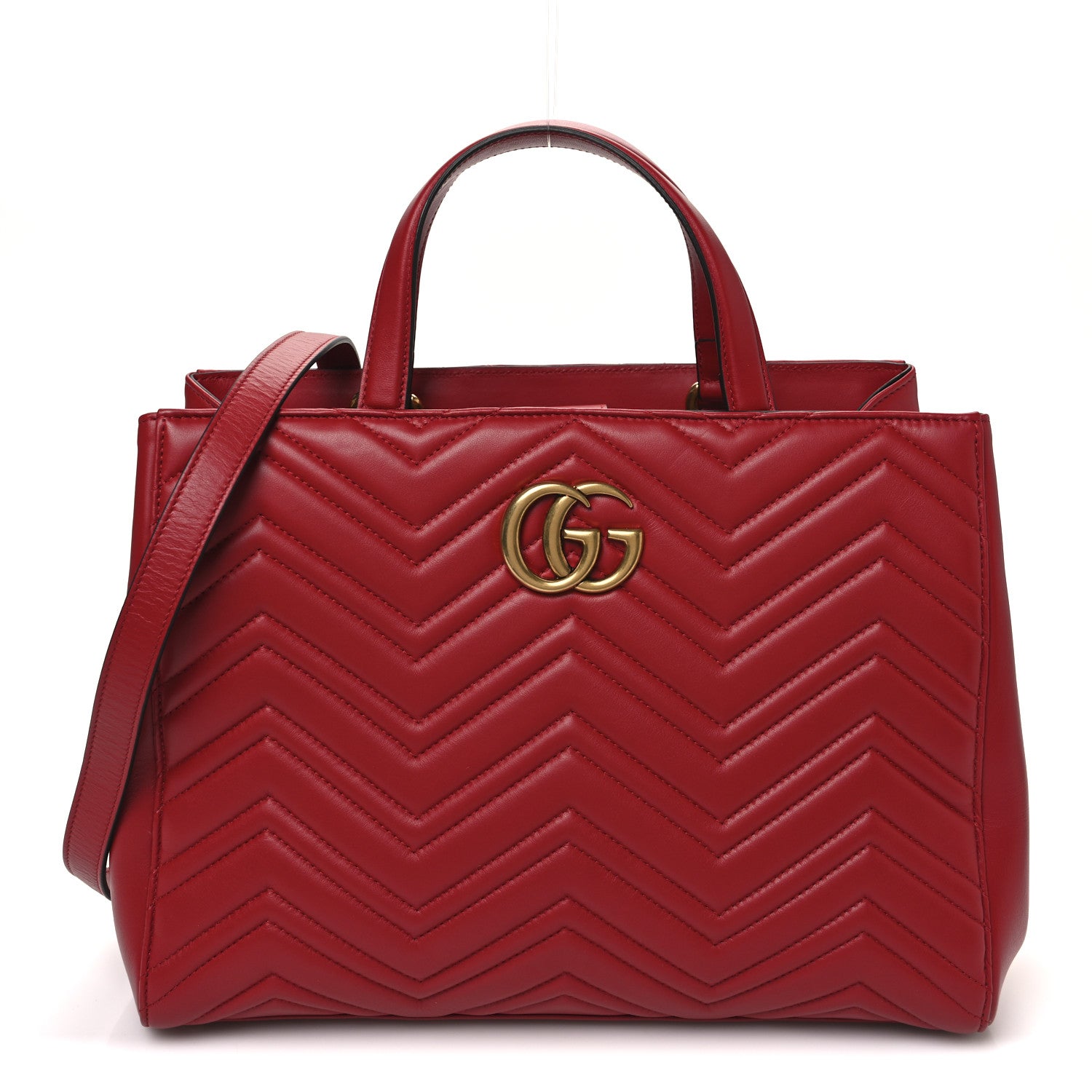 Gucci Calfskin Matelasse Medium GG Marmont Tote Hibiscus Red 1 of 10