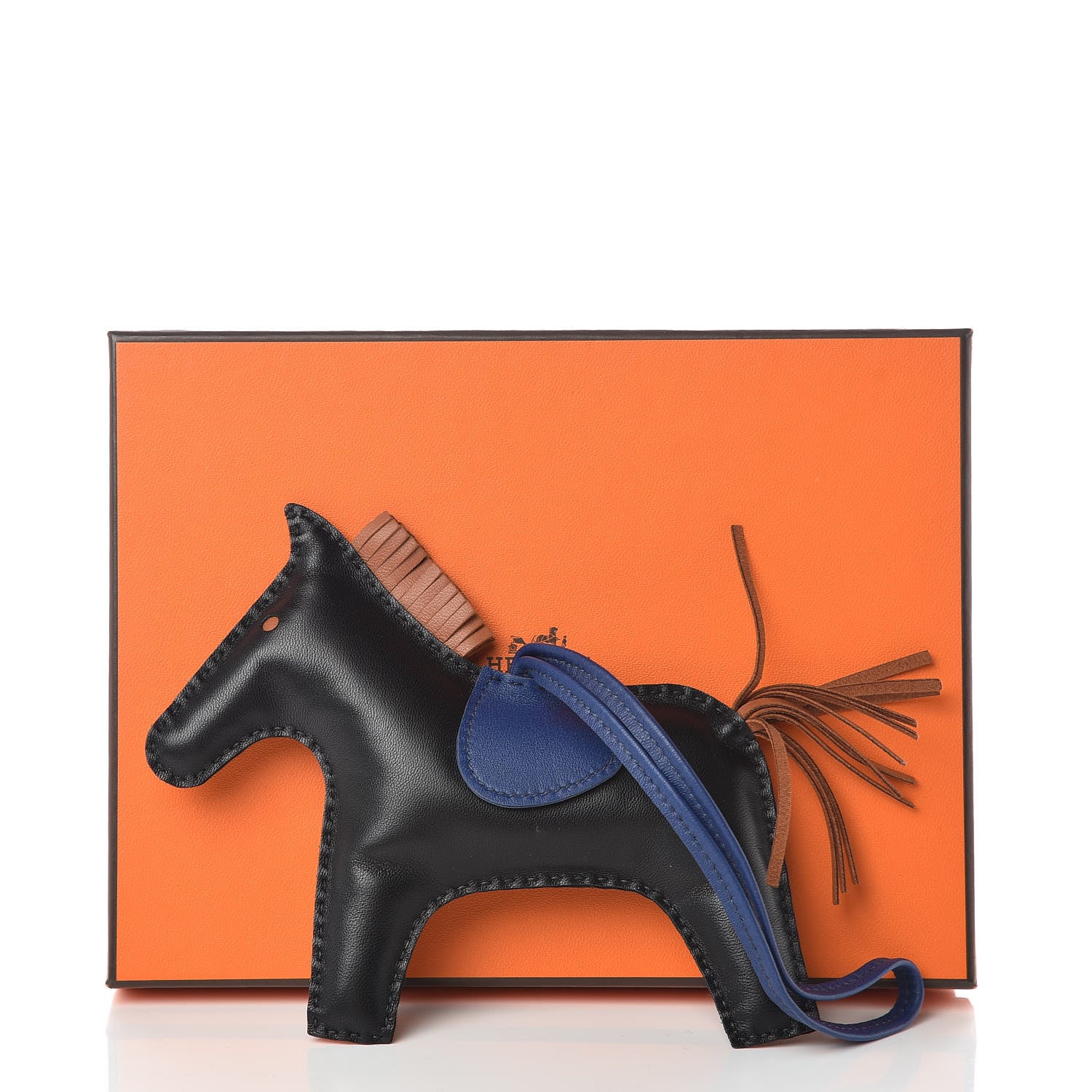 Hermes Milo Lambskin Grigri Rodeo Horse Bag Charm GM Black Bleu Saphir Gold 4 of 4