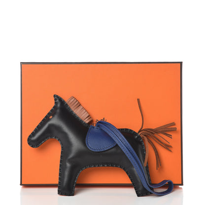 Hermes Milo Lambskin Grigri Rodeo Horse Bag Charm GM Black Bleu Saphir Gold 4 of 4