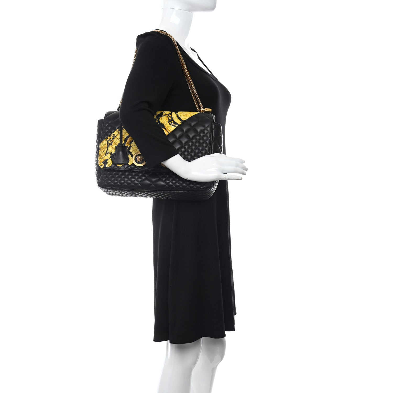 Versace Nappa Quilted Barocco Print Icon Shoulder Bag Black 2 of 11