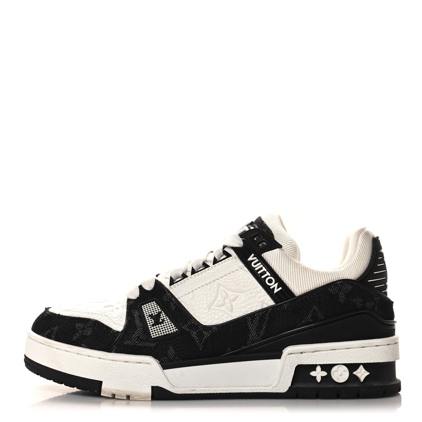 Calfskin Embossed Monogram Denim Mens LV Trainer Sneakers 36.5 Black