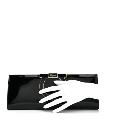 Salvatore Ferragamo Patent Musa Gancini Clutch Black 2 of 7