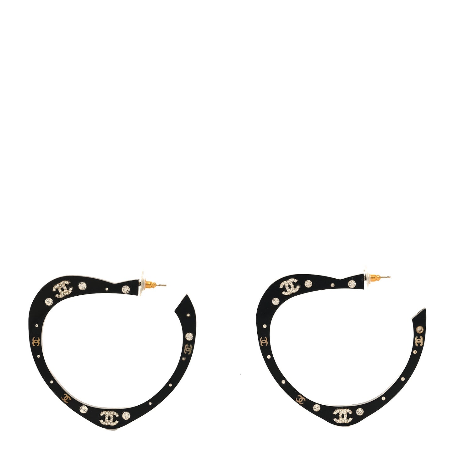 Resin CC Heart Hoop Earrings Black