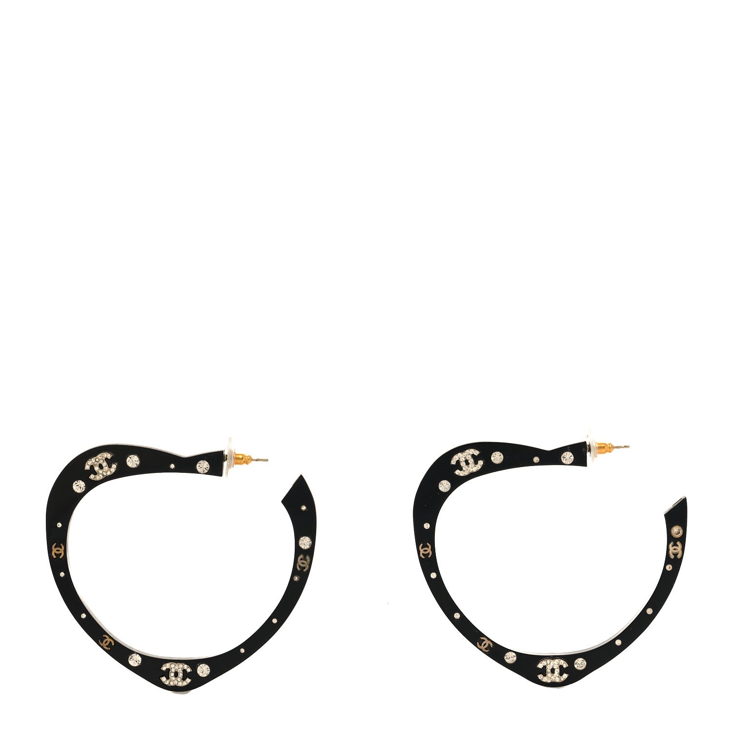 Chanel Resin CC Heart Hoop Earrings Black 1 of 3