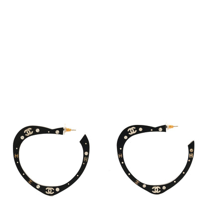 Chanel Resin CC Heart Hoop Earrings Black 1 of 3
