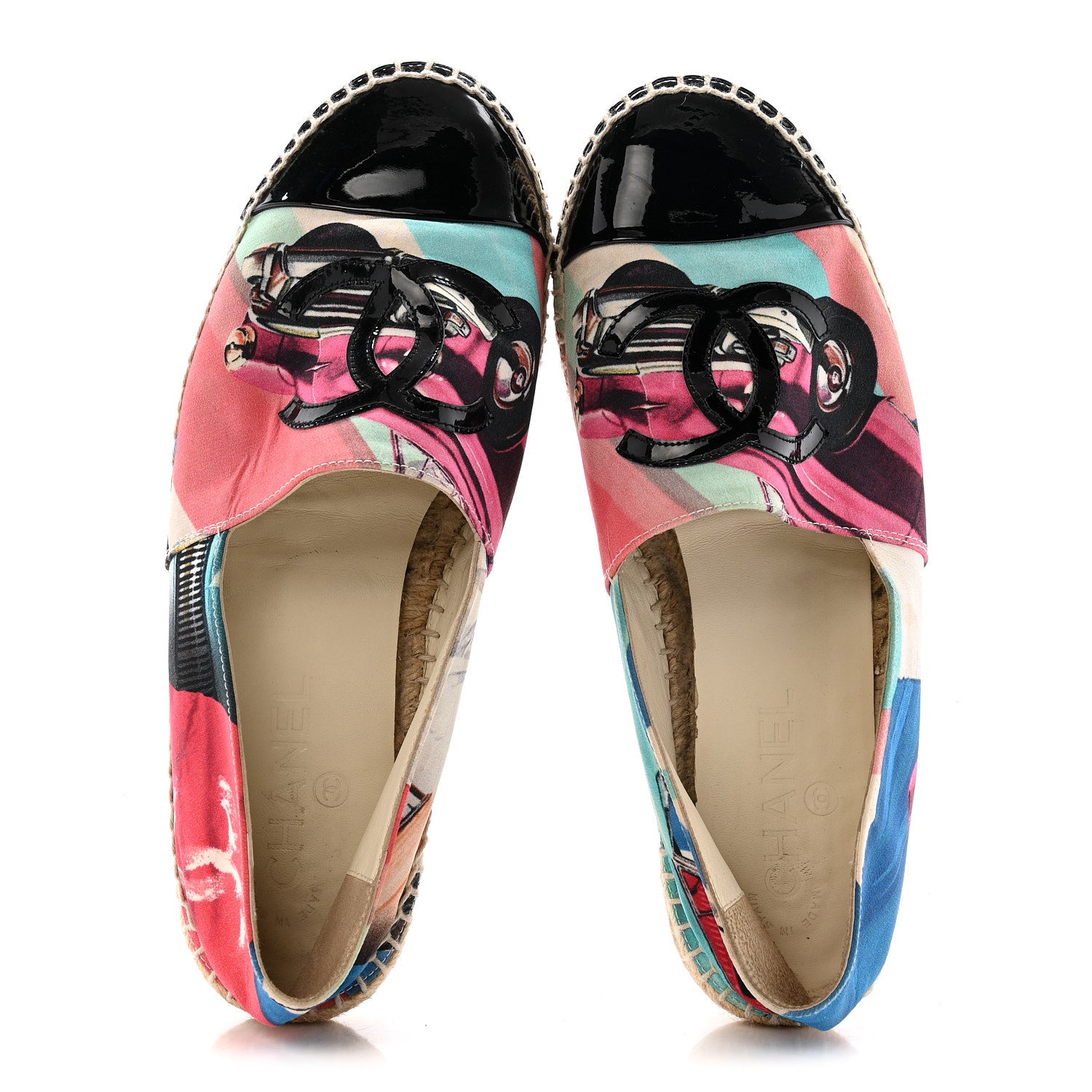 Chanel Fabric Patent CC Espadrilles 38 Multicolor Black 2 of 9