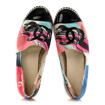 Chanel Fabric Patent CC Espadrilles 38 Multicolor Black 2 of 9