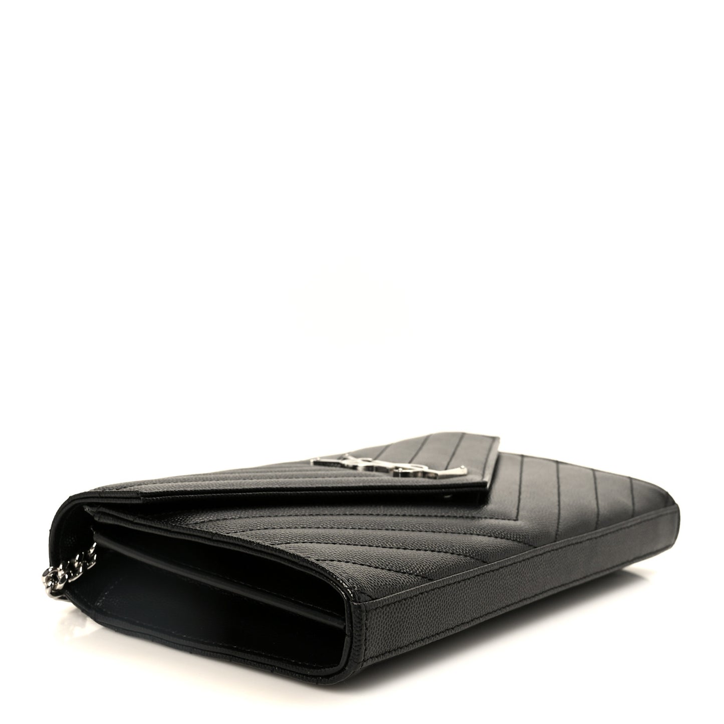 Grain De Poudre Matelasse Chevron Monogram Chain Wallet Black