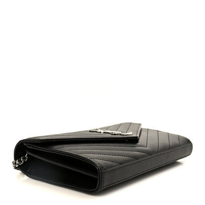 Saint Laurent Grain De Poudre Matelasse Chevron Monogram Chain Wallet Black 4 of 9