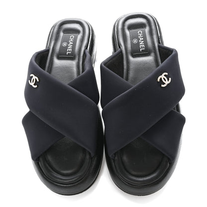 Chanel Fabric CC Mules Sandals 41 Black 5 of 10