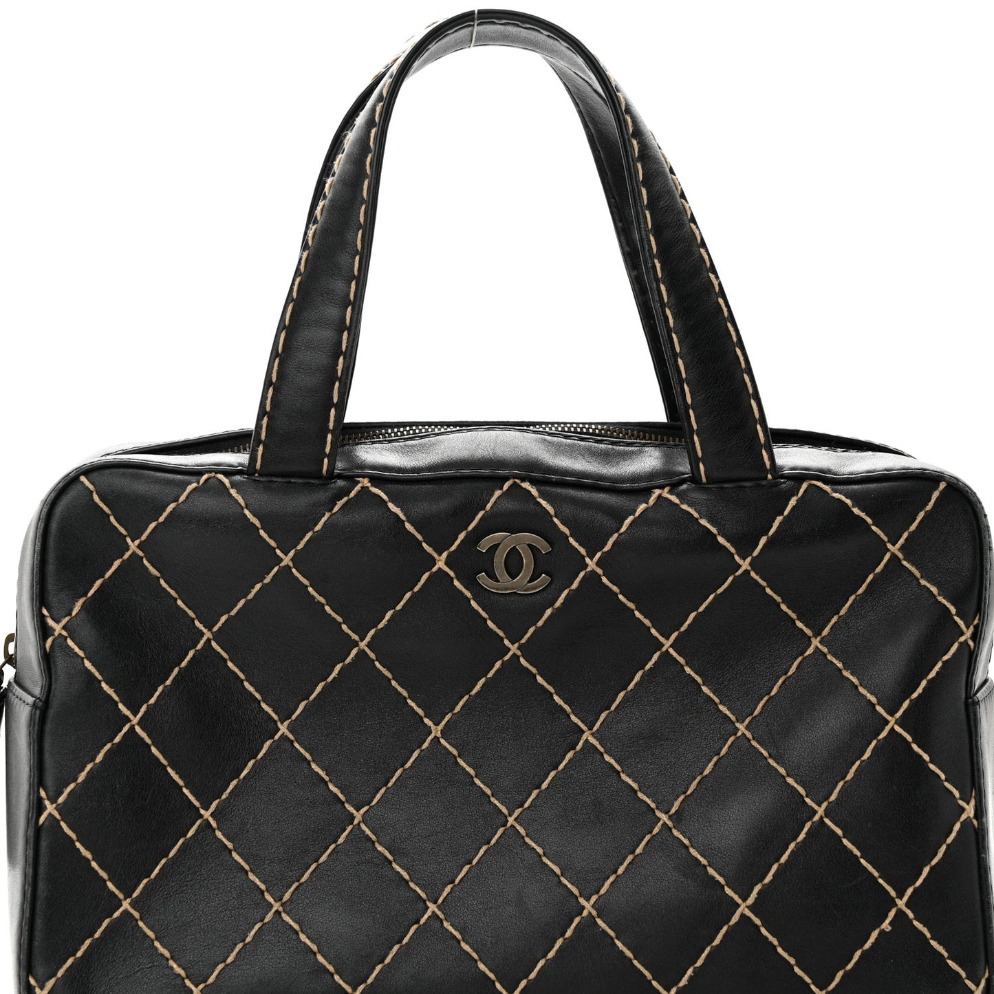 Calfskin Contrast Stitch Surpique Bowler Black