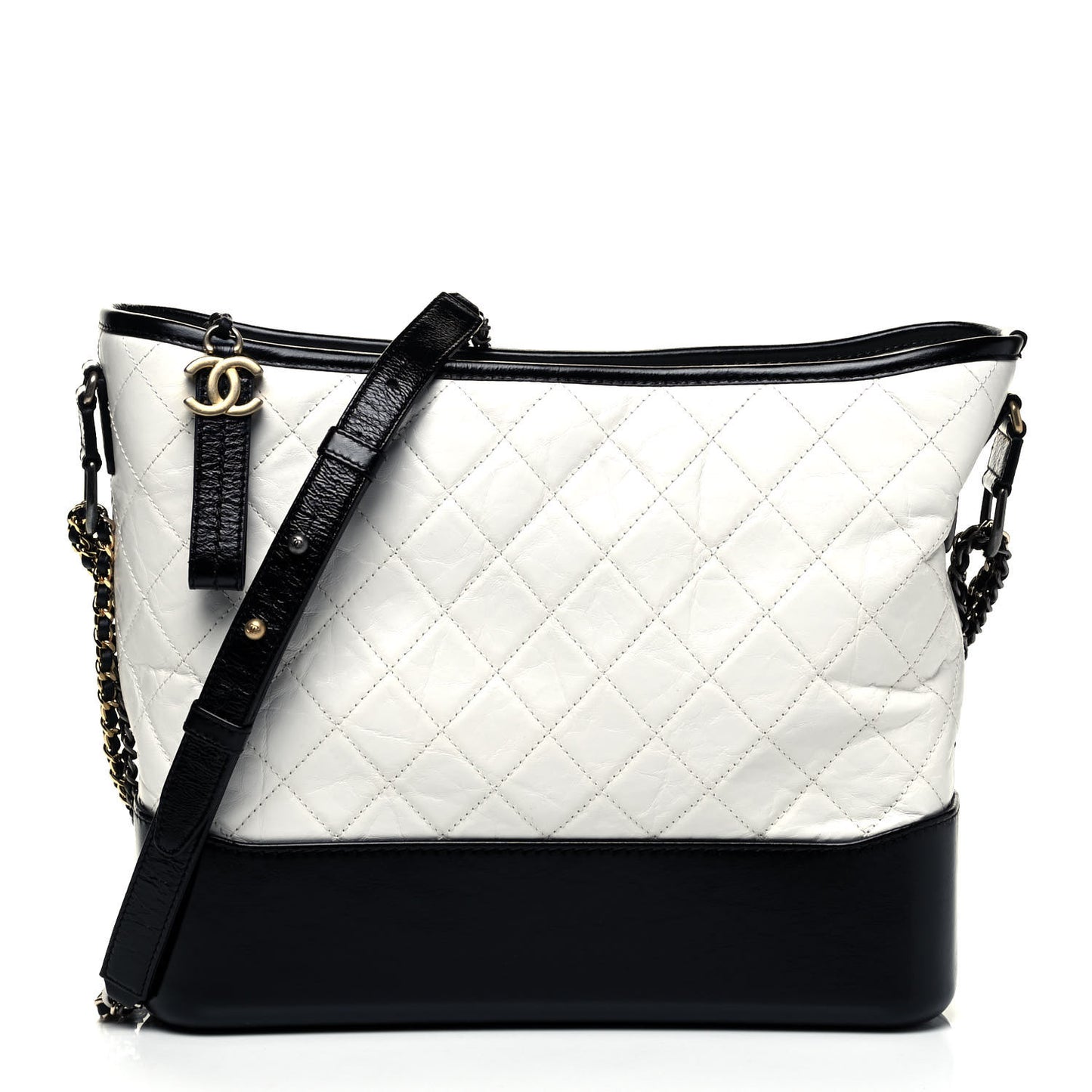 Aged Calfskin Quilted Large Gabrielle Hobo White Black