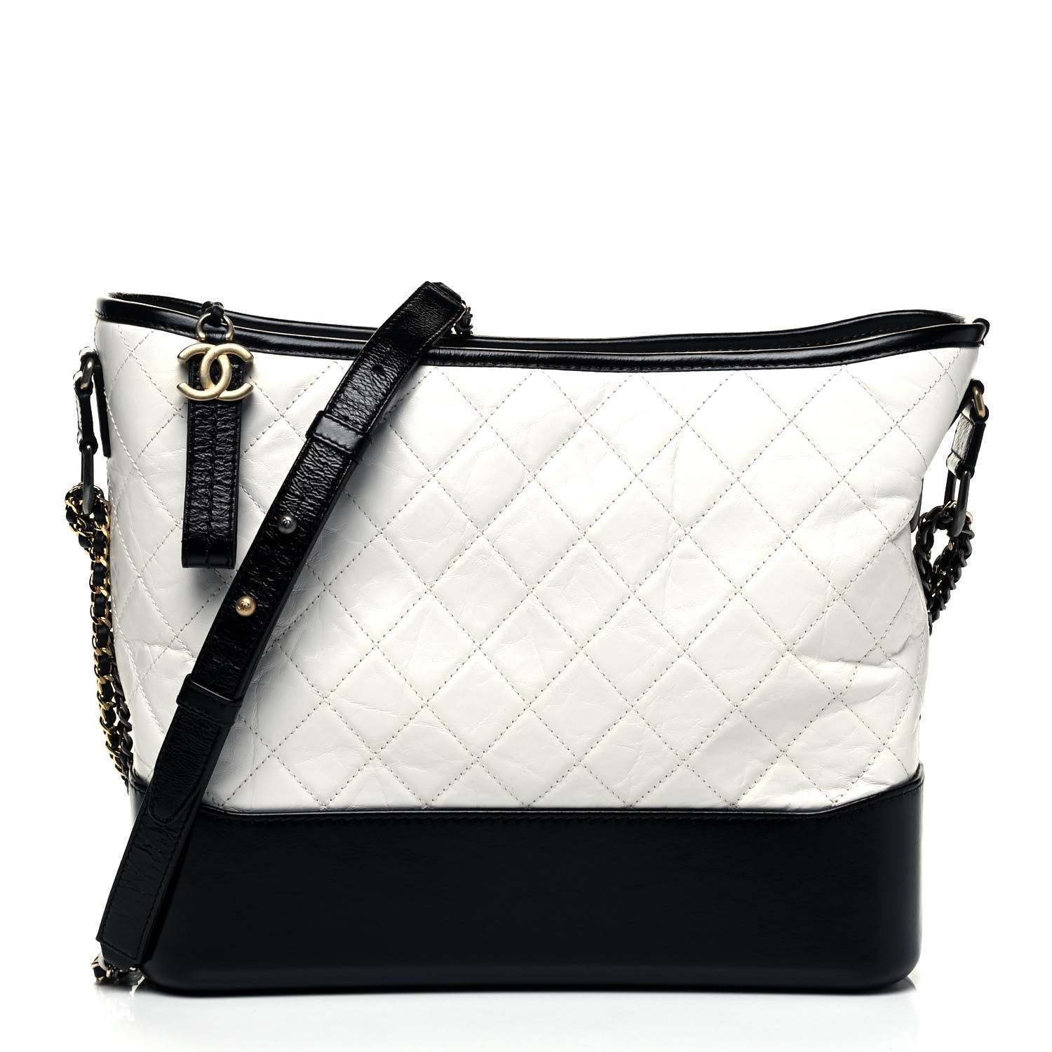 Chanel Aged Calfskin Quilted Large Gabrielle Hobo White Black 1 of 9
