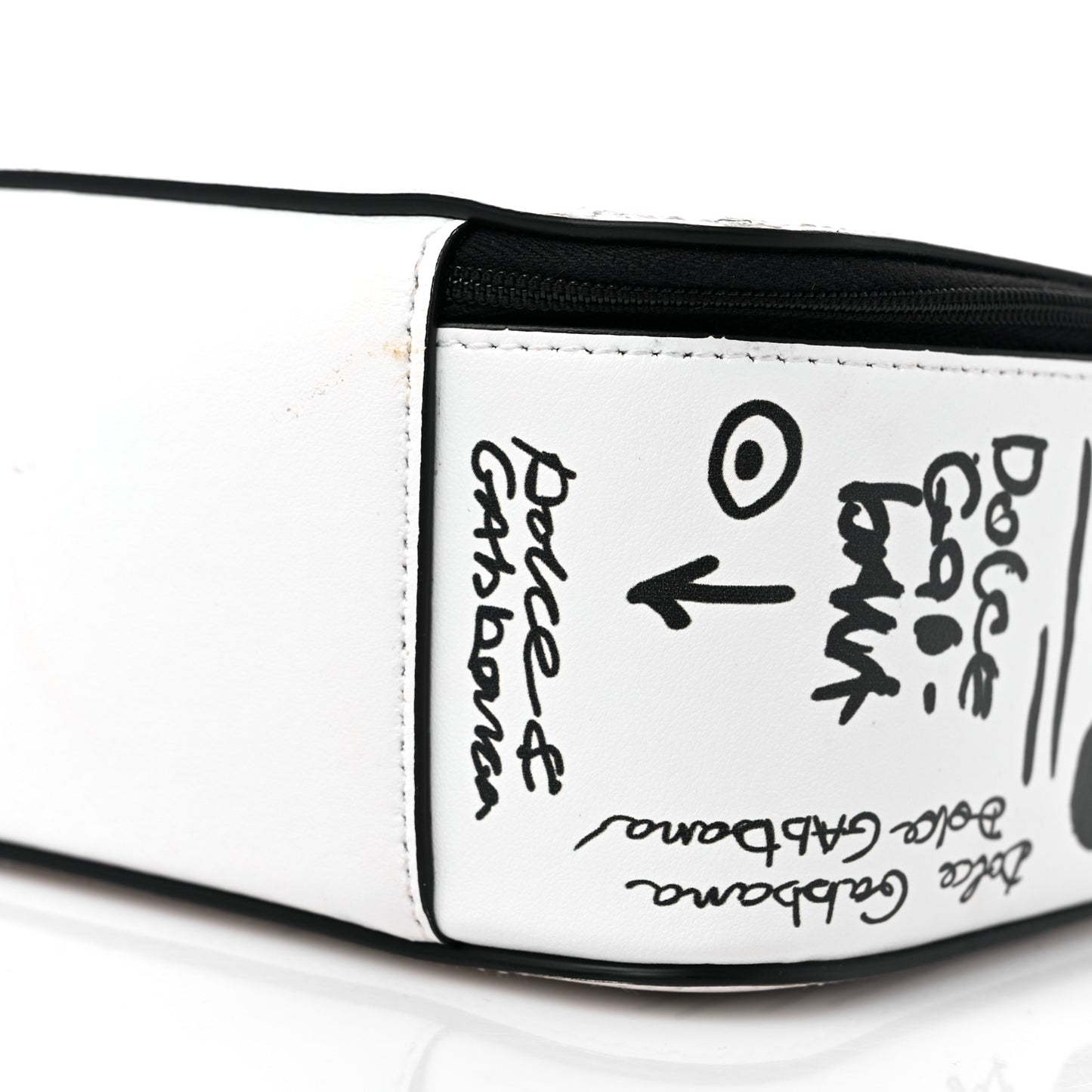 DOLCE & GABBANA Calfskin DG Graffiti Print Top Handle Bag White Black