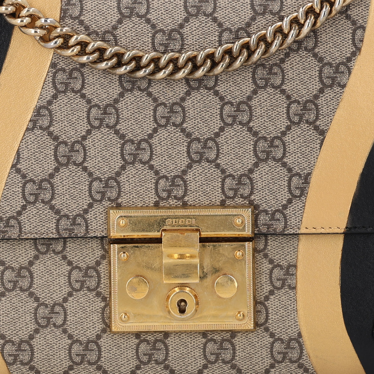 Gucci Calfskin GG Supreme Monogram Medium Padlock Shoulder Bag Black Gold 7 of 11