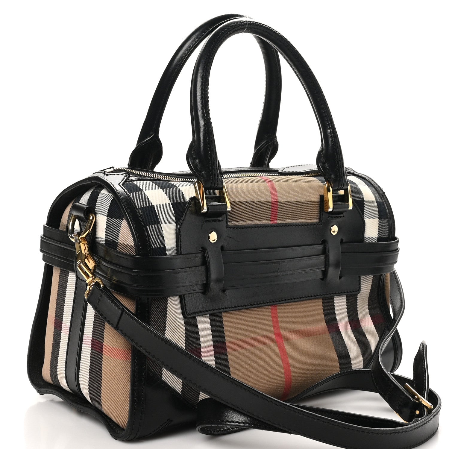 Burberry House Check Bridle Calfskin Medium Alchester Bowling Bag Black 3 of 10