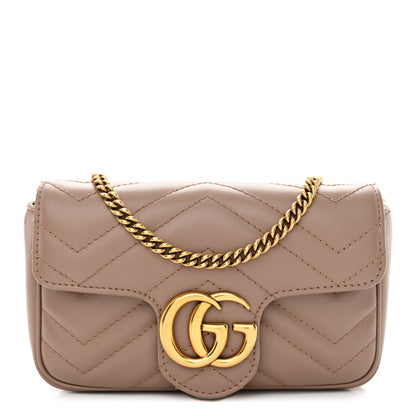 Gucci Calfskin Matelasse Super Mini GG Marmont Shoulder Bag Porcelain Rose 1 of 11