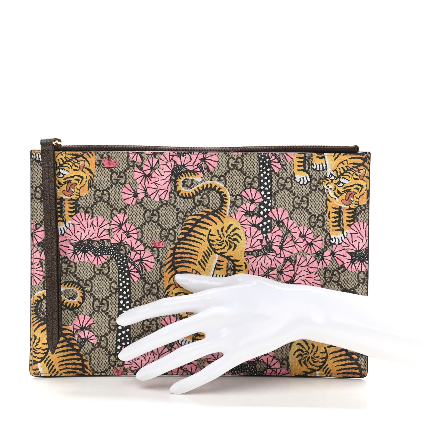 GG Supreme Monogram Bengal Zip Pouch Beige New Acero Crop Pink