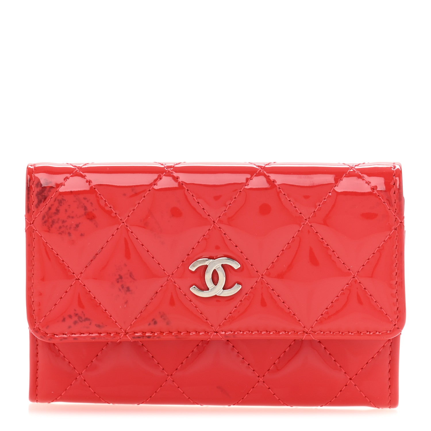 Chanel Patent Quilted Card Holder Wallet Red 1 of 10