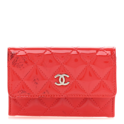 Chanel Patent Quilted Card Holder Wallet Red 1 of 10