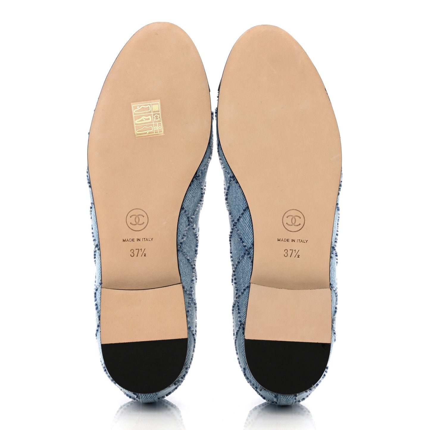 Denim Embroidered Grosgrain CC Cap Toe Ballerina Flats 37.5 Blue Black