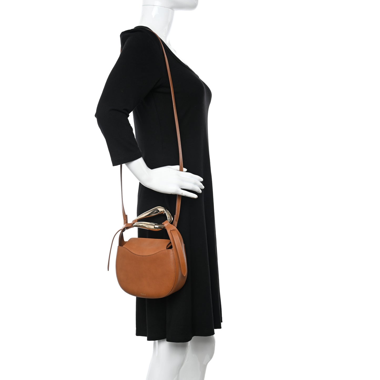 Grained Calfskin Kiss Bag Small Arizona Brown