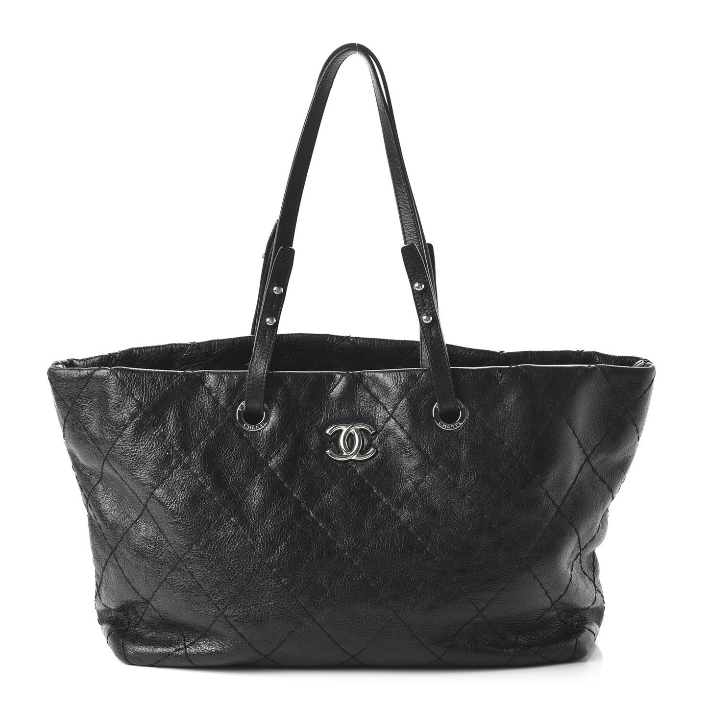 Glazed Calfskin Large On The Road Tote Black