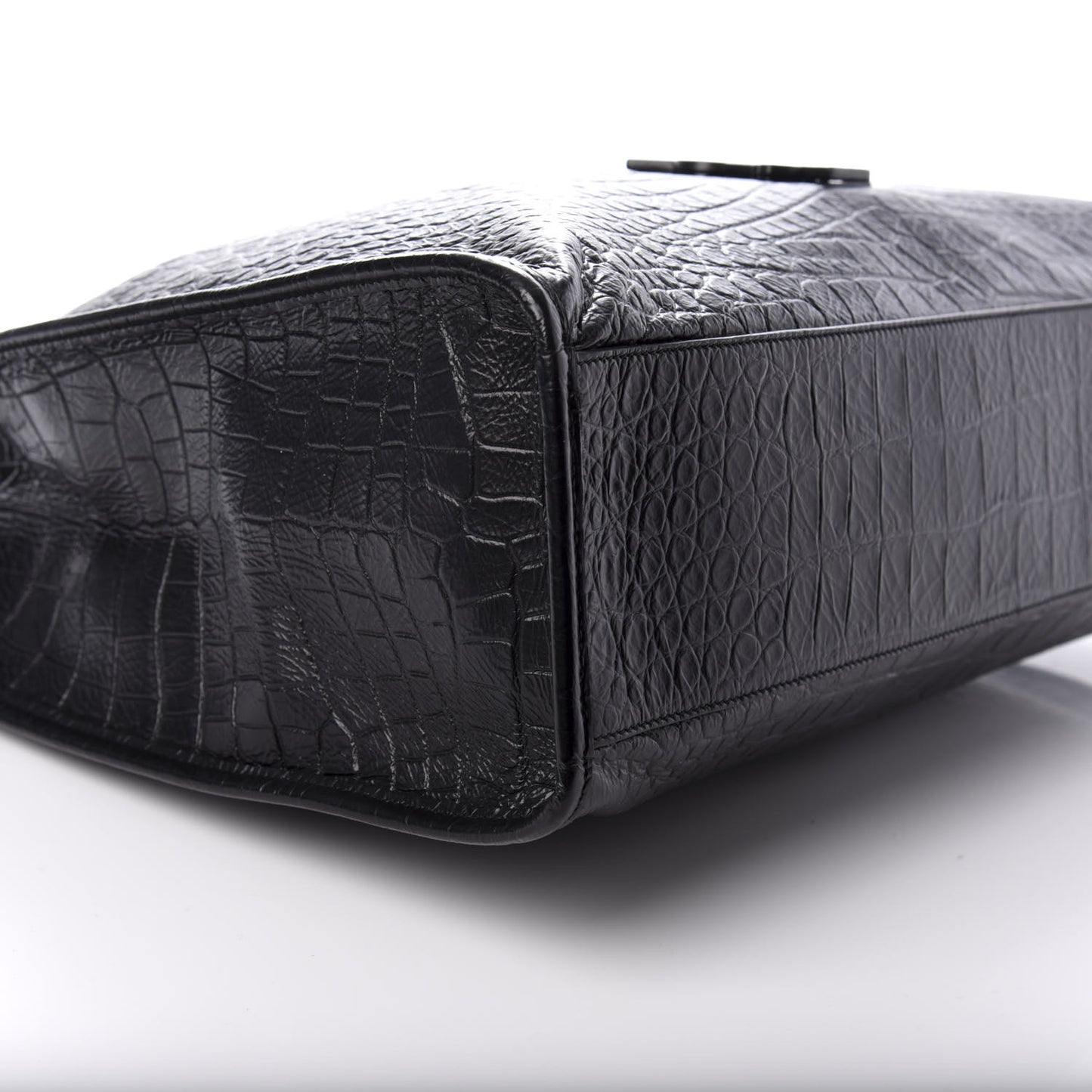 Calfskin Crocodile Embossed Monogram Large Niki Shopping Bag Black