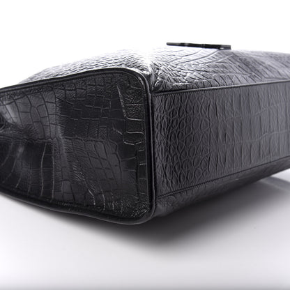 Saint Laurent Calfskin Crocodile Embossed Monogram Large Niki Shopping Bag Black 7 of 9