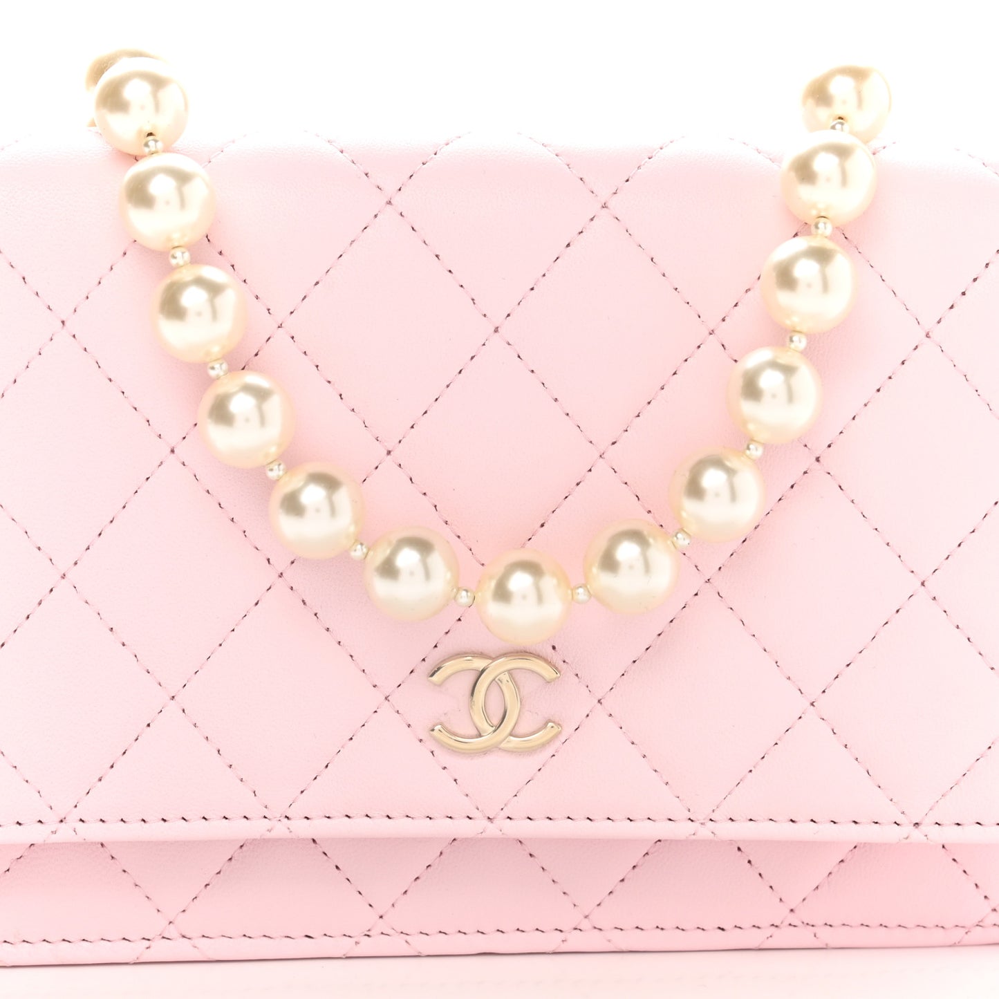 Lambskin Quilted Pearl Wallet On Chain WOC Pink