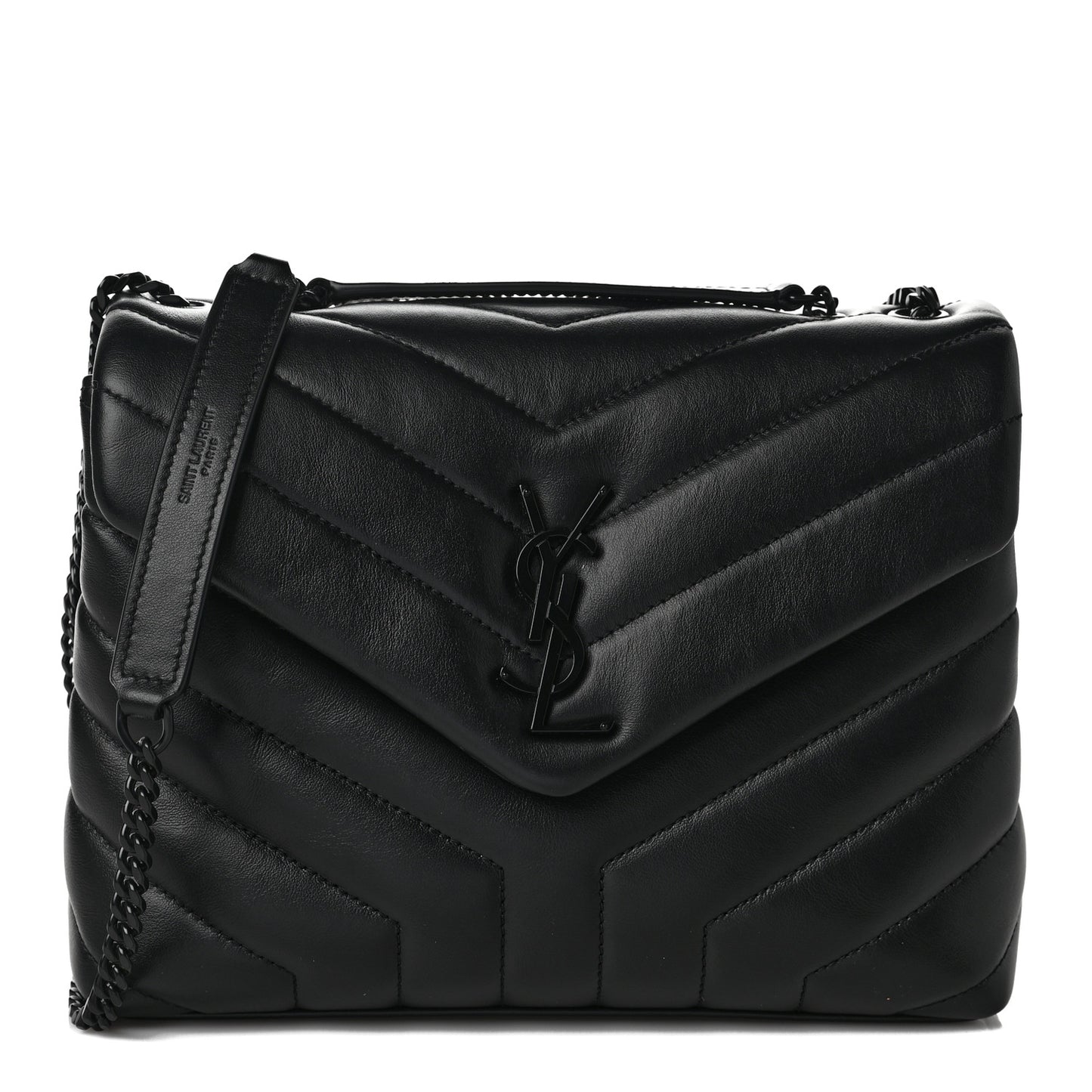 Calfskin Y Quilted Monogram Small Loulou Chain Satchel Black