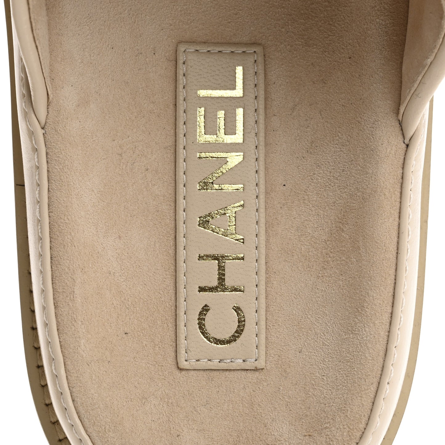 Shiny Calfskin Quilted Velcro Dad Crystal CC Slide Sandals 39.5 Beige