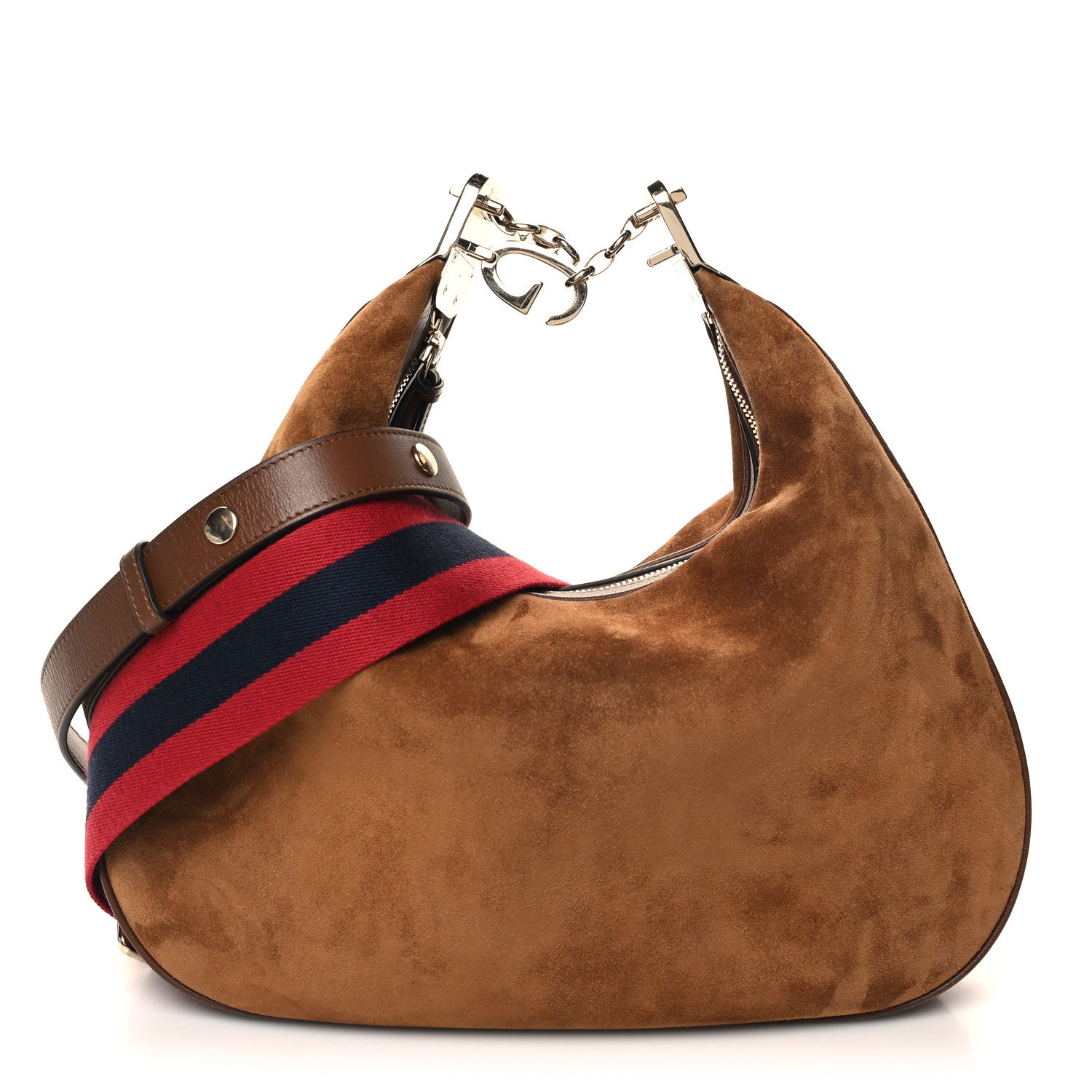 Gucci Suede Web Large Attache Shoulder Bag Brown 1 of 11