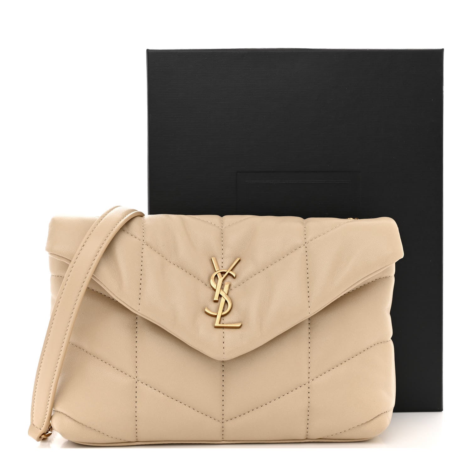 Saint Laurent Lambskin Quilted Toy Loulou Puffer Monogram Chain Satchel Dark Beige 3 of 13