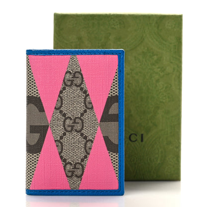 Gucci GG Supreme Monogram Textured Dollar Calfskin Rhombus Print Card Case Beige Ebony Pink 9 of 9
