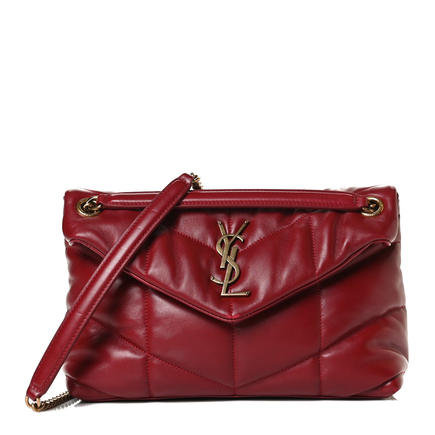 Saint Laurent Lambskin Quilted Small Loulou Puffer Monogram Chain Satchel Opyum Red 1 of 14
